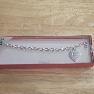 Silver Heart Charm Initial 'B' Bracelet - Women's Jewelry
